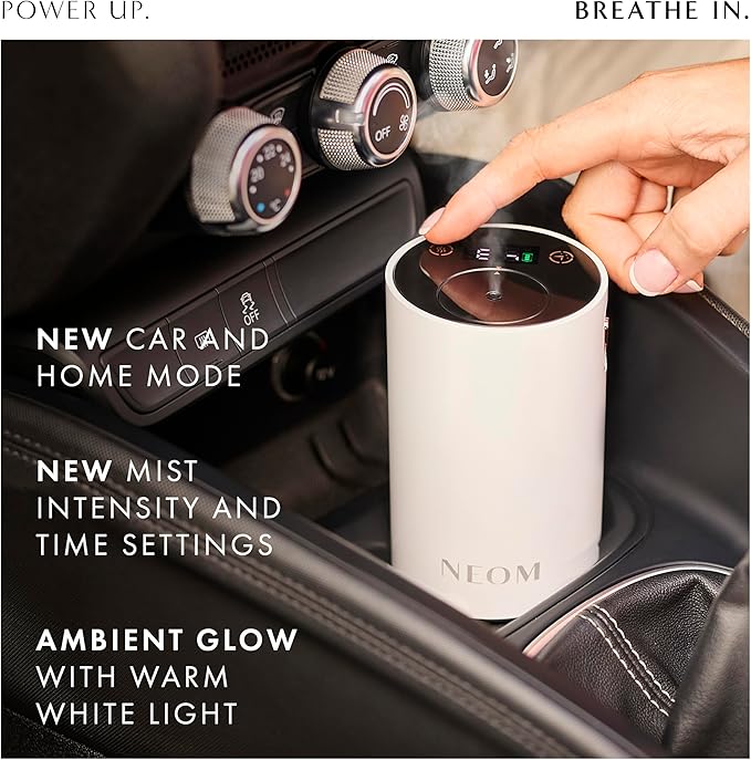 NEOM Wellbeing Pod Mini+ Essential Oil Diffuser, White I Waterless and Wireless I Portable & Versatile - car, Office or Home I Up to 125 Hours of Natural Fragrance use per Charge