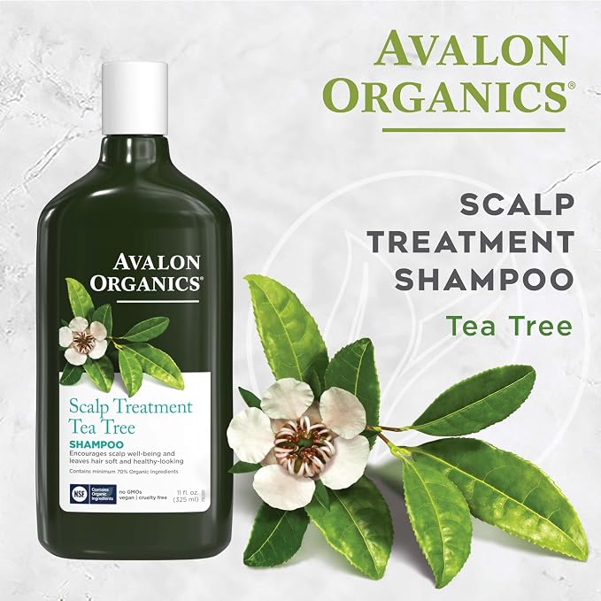Avalon Organics Scalp Treatment Tea Tree Shampoo, Encourages Scalp Well-Being and Leaves Hair Soft, 11 Fluid Ounces