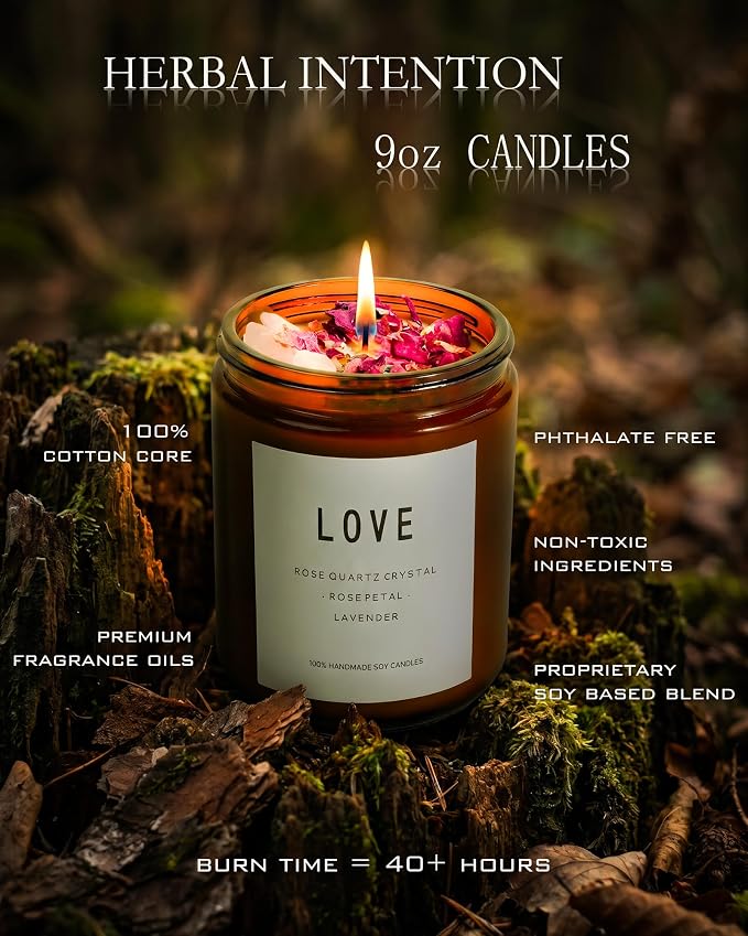 Love Spell Candles, Ritual, Soy Wax Crystal, Manifesting, Garnet, Rose Quartz, Pink Crystal Candles.(Love)