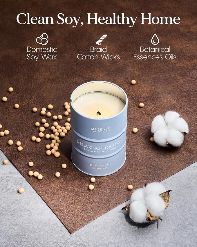 M&SENSE Tobacco Vanilla Scented Candles Natural Non Toxic, Aromatherapy Candle for Stress Relief Meditation Relaxing, Housewarming Gifts for Women Men, 11.3oz 70 Hour Long Burning
