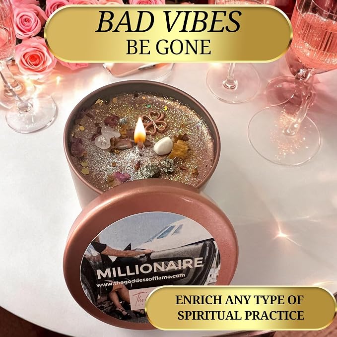 Millionaire Candle – Wealth, Abundance & Prosperity Ritual Candle | Hand-Poured Soy Wax with Crystals & Herbs | Intention Candle for Success, Manifestation & Good Fortune (Small 4oz)