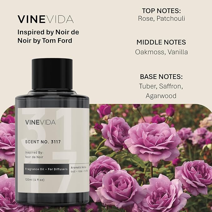 VINEVIDA [4 Oz] Inspired by: Noir de Noir; Diffuser Oil Refill | Premium Scent Diffuser Oil for Home | Non-Toxic Fragrance