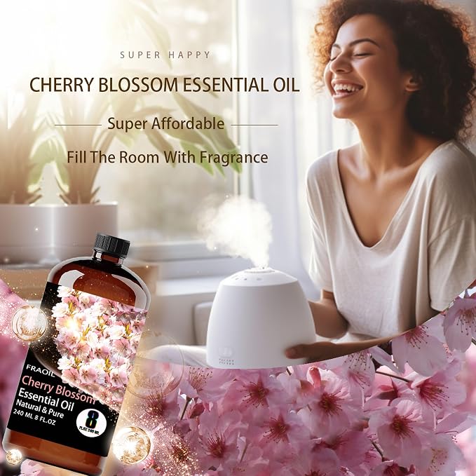 Cherry Blossom Essential Oil, Cherry Blossom Oil 8 Fl Oz 240ML for Diffuser Humidifier Yoga Cleaning DIY Candle Soap Making Perfume Gift for Women FRAOIL (Cherry Blossom 8 Fl Oz (Pack of 1))