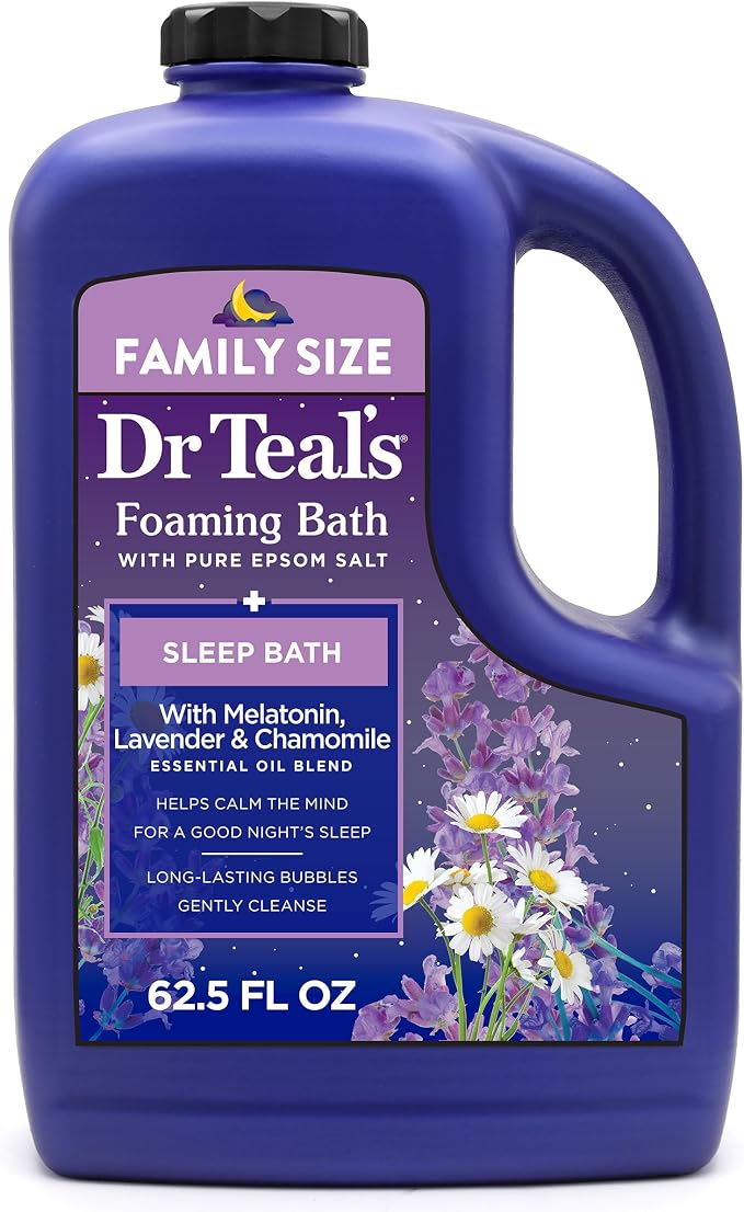 Dr Teal's Foaming Bath with Pure Epsom Salt, Sleep Blend with Melatonin, Lavender & Chamomile Essential Oils, 62.5 fl oz