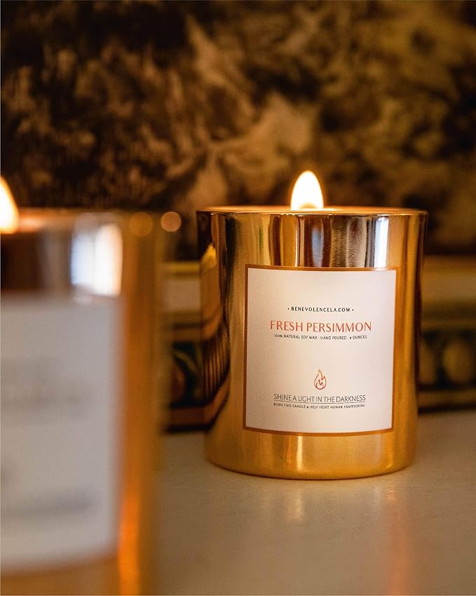 Benevolence LA Premium Fresh Persimmon Scented Candle – Long-Lasting, 45-Hour Burn – Luxury Natural Soy Wood Wick Candle for Home – Aromatherapy & Room Decor – 8oz