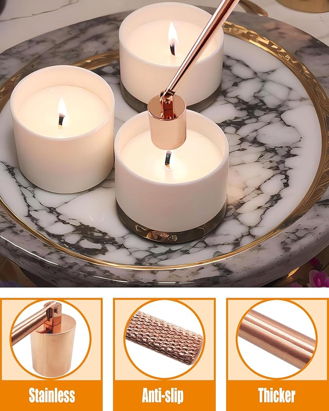 YOUTUOY 4 in1 Candle Accessory Set with Rechargeable Candle Lighter, Candle Wick Trimmer, Candle Wick Snuffer, Candle Wick Dipper, Candle Care Kit (Rose Gold)