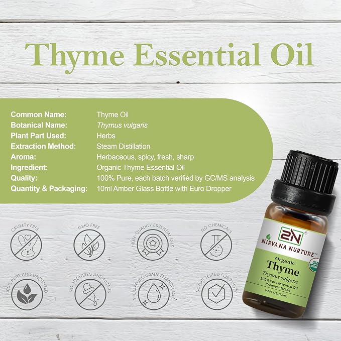 Thyme Essential Oil, USDA Certified Organic, 100% Pure Undiluted, Aromatherapy Oil for Diffuser, Hair & Skin Care