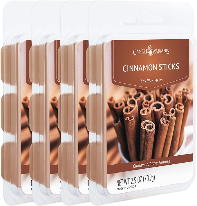 Candle Warmers Etc Classic Wax Melts 2.5oz, Cinnamon Sticks Fragrance (4-Pack) – Each Pack has x4 2.5 oz Wax Melts and 30 Hours of Fragrance – Perfect for bedrooms, Living Rooms, and bathrooms