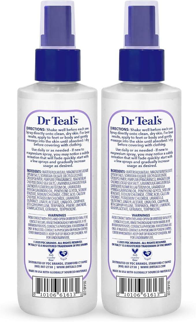 Dr Teal's Magnesium Lavender Spray with Natural Dead Sea Salt, 8 fl oz (Pack of 2)
