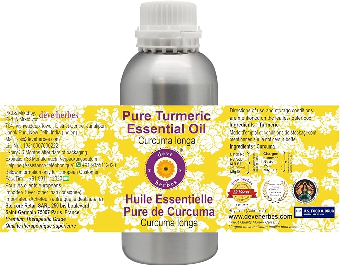Deve Herbes Pure Turmeric Essential Oil (Curcuma Longa) Steam Distilled 630ml (21 oz)