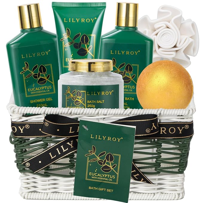 Fathers Day Gifts for Men, Gifts for Women, Eucalyptus Mothers Day Gift Basket for Mom - Pampering Bath and Body Spa Gift Basket for Women & Men, Gift Set | Christmas, Birthday, Valentines Day