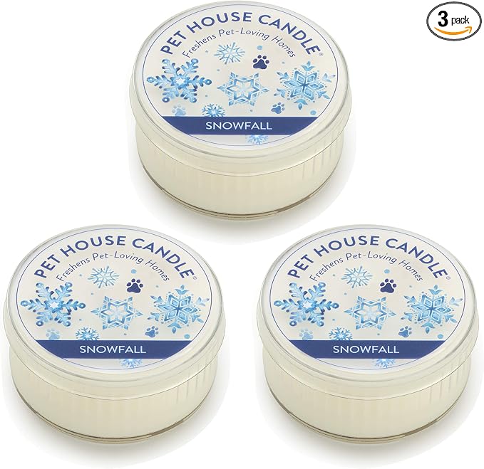 Pet House Mini Candles for Pet Odor Made with Natural Soy Wax, Plant Based, Dog and Cat Friendly Scented Candles, Snowfall Pack of 3