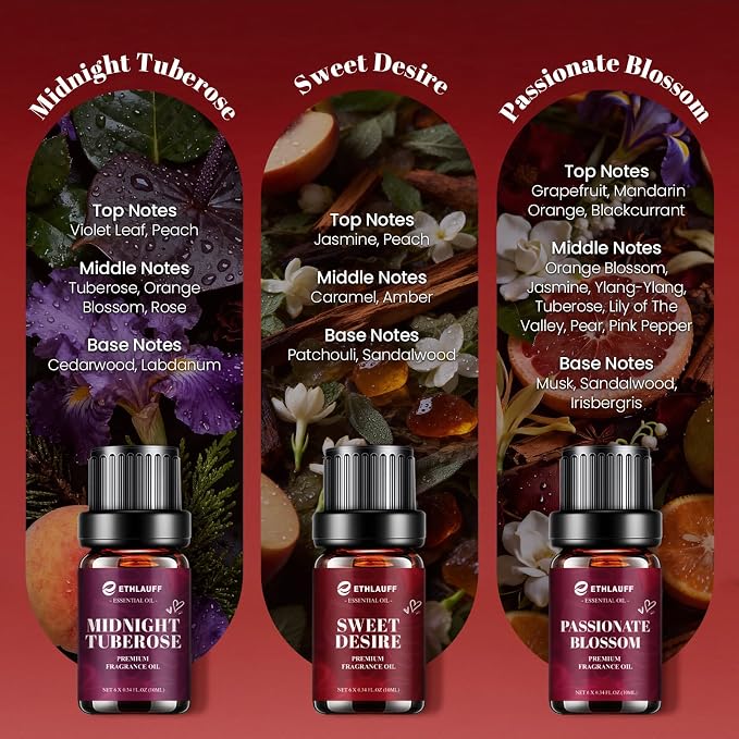 Date Night Fragrance Oils Set, Premium Essential Oils Set for Candle & Soap Making, Scented Oils for Perfume, Rose of Turkish, Romance Water, Valentines Day Gifts for Women