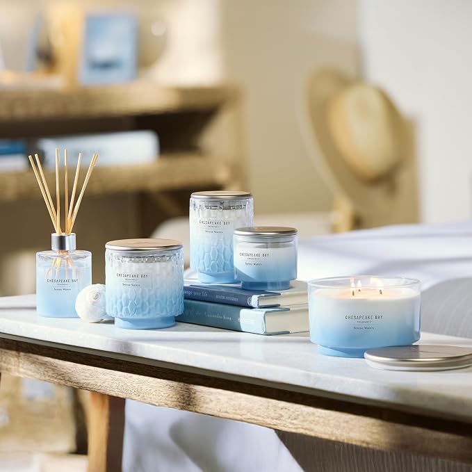 Chesapeake Bay, Reed Diffuser, 5.7oz, Serene Waters Scent, Mood Evoking, Sea Glass-Inspired Jar, Room Filling Fragrance Made with Essential Oils, Coastal Fragrance for Home Décor or Gifting