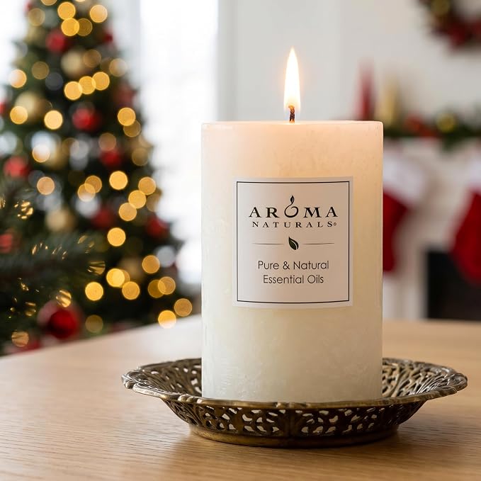 Aroma Naturals Holiday Essential Oil Vanilla & Peppermint Scented Pillar Candle, Cool Wish, 2.5 inch x 4 inch