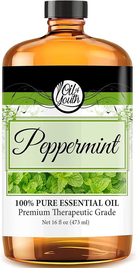 Oil of Youth Pure Peppermint Essential Oil 16 oz Big Bottle for Spray, Diffuser, Cleaning, Hair, and Massage