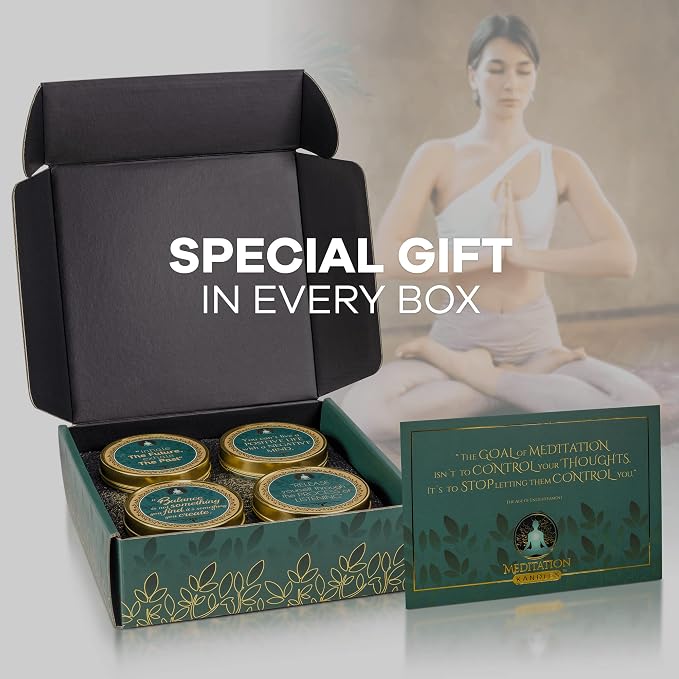 Meditation Candles with Crystals | Natural Aromatherapy Candles for Relaxation & Healing | Stress Relief Candles for Yoga, Meditation & Self Care | 5oz Each 4 Pack Gift Set