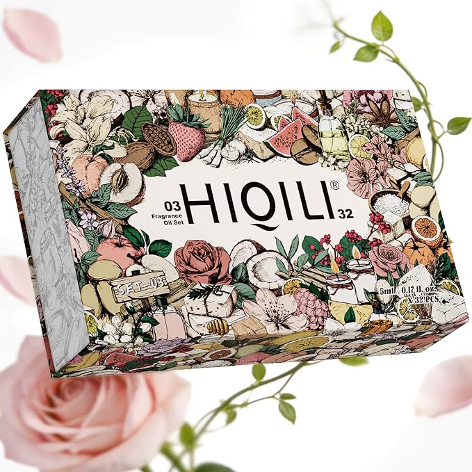 HIQILI Discovery Fragrance Oil Set - 32 Premium Scents for Essential Oils Diffuser, Humidifier, DIY Perfume, Candle & Soap Making, Laundry Dryer Balls, Home Aroma, Long Lasting Aromatherapy Gift Set