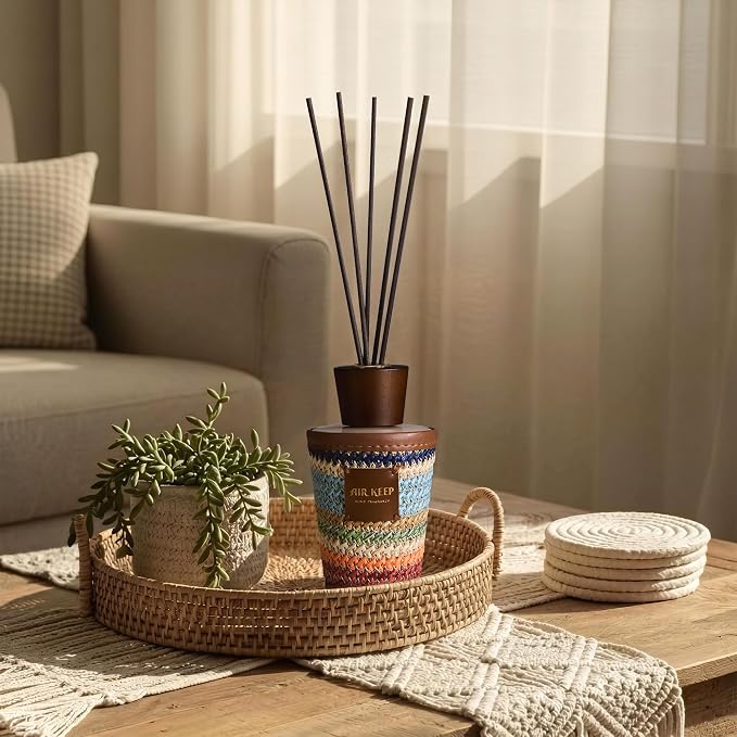 Airkeep Reed Diffuser Set, Moroccan Amber 5.1 fl oz (150 ml), Long Lasting Home Fragrance with Reed Diffuser Sticks, Boho Decorative Room Diffuser for Bathroom, Bedroom, Living Room & Office
