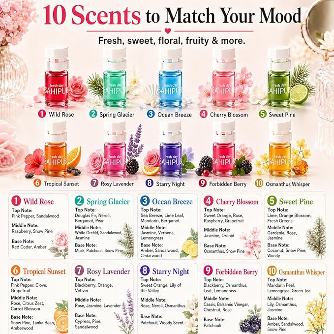 Hair Perfume Oil for Women, 40 Portable Bottles Hair Oil with 10 Scents, Hair Fragrance Gift Set, 2-in-1 Leave-In Hair Serum for Frizzy Dry Hair, Lightweight Non-Greasy, Long-Lasting Scent