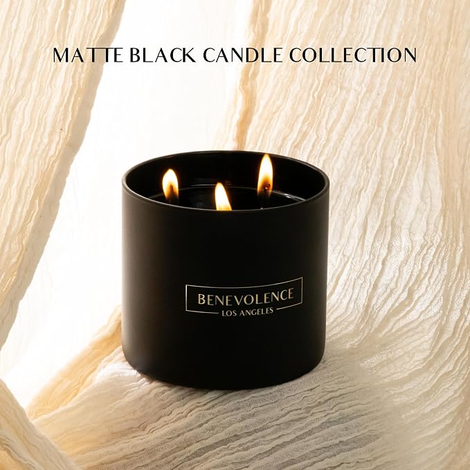 Benevolence LA Premium Charcoal Large 3-Wick Scented Candle – 45-Hour Burn – Luxury Natural Soy Candle for Home – Aromatherapy & Room Decor – 14.5oz