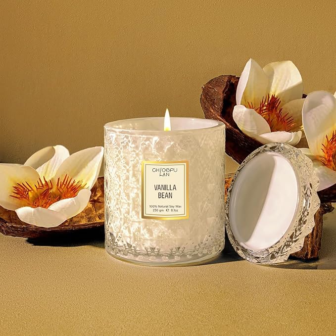 Vanilla Bean Highly Fragranced Candle Gifts for Women, Mothers Day Candle Gift, Natural Wax Candle for Home Scented, Up to 55 Hour Burn time - 8.1 Ounce Premium Soy Wax