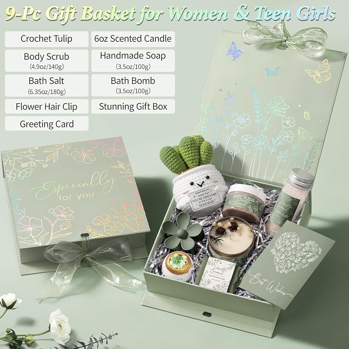 Spa Gifts for Women Bath Gift Set, Vanilla Coconut Spa Gift Baskets Home Bath Set Self Care Kit Care Package Thank You Birthday Mothers Day Easter Gifts for Women Mom Her Friends Sister Teen Girl Wife