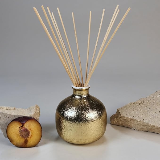 2025 Gold Holiday Diffuser | Joy - Black Plum & Cassis, Refillable, Contains Essential Oil, Sustainable Wellness, Hand Finished, Premium, Luxury Ceramic, Rattan Reeds