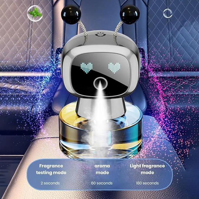 Robot Intelligent Aromatherapy Machine, Smart Cute Robot Car Air Freshener - Fine Spray/Fillable/Four-Gear Adjustment/Vibration Sensing/On-Off/Large Capacity Long-Lasting Fragrance/Gray-V2(Osmanthus)