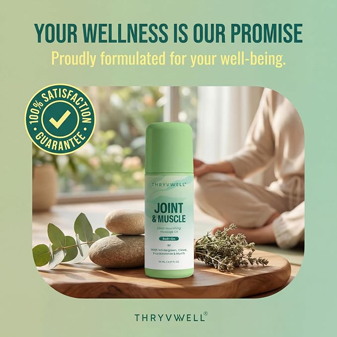 Joint & Muscle Roll-On Oil –70ml - 100% Natural Essential Oil Blend with Wintergreen, Peppermint, Frankincense, Myrrh, Clove & Lavender – Portable 2.37 oz Travel Size