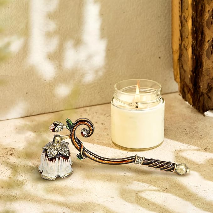 Candle Snuffer Vintage Flower Stopper – Elegant Metal Candle Extinguisher Tool with Long Handle, Decorative White Design for Safely Put Out Flame, Prevents Smoke, Spiritual Gift for Candle Lovers