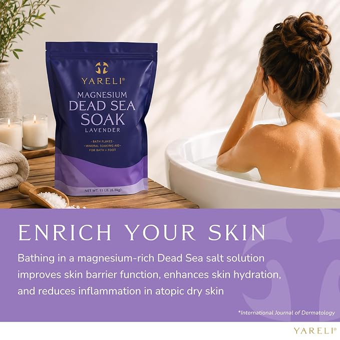Yareli Magnesium Flakes, 15lb Lavender, Dead Sea Bath Soak, Alternative to Epsom Salt