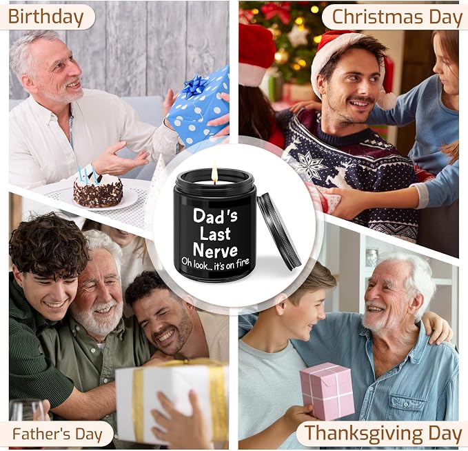 Dad Gifts from Daughter Son - Fathers Day Gift for Dad, Funny Daddy Birthday Gifts - Dad’s Last Nerve Scented Candle, Black