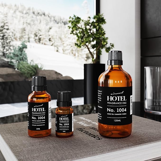 AirScent Hotel Diffuser Oil No. 1004 - White Tea Oakmoss Vanilla - 10 mL | Premium Hotel Fragrance Oil for Ultrasonic and Waterless Diffusers and Crafting - Glass Dropper Bottle