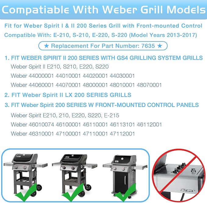 7635 Flavorizer Bars for Weber Spirit GS4 200 Series Gas Grill Parts Flame Guards Replacement Spirit 2 E210 S210 E215 E220 S220 Heat Deflector 15.3" Porcelain Stainless Steel
