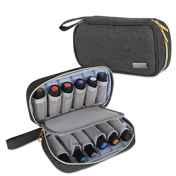 LUXJA Essential Oil Carrying Case - Holds 12 Bottles (5ml-15ml, Including Roller Bottles), Portable Organizer for Essential Oil and Accessories (Bag Only), Black