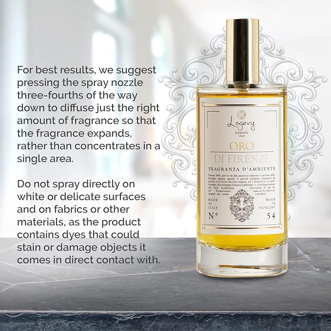 Logevy Firenze 1965 Oro di Firenze – Gold of Florence Luxury Home Fragrance Spray by Italian Master Perfumer with Floral & Earthy Notes to Captivate the Senses & Enliven Any Room – 100ml