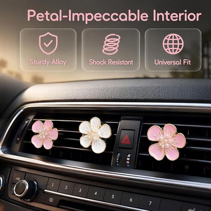 6PCS Daisy Flower Air Vent Clips, Cute Car Freshener Diffuser for Women Girls, Air Conditioning Outlet Clip for Interior Decor (Pink & White)