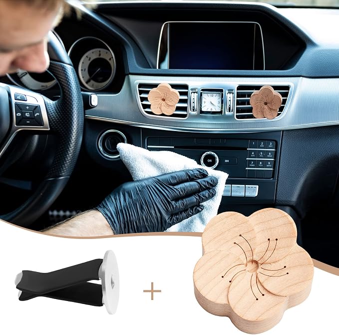 Zubebe Aroma Wood Essential Oil Diffuser 4 Packs Minimalistic Decor Car Air Freshener Flower Diffuser with Aromatherapy Clip for Car Office Bedroom