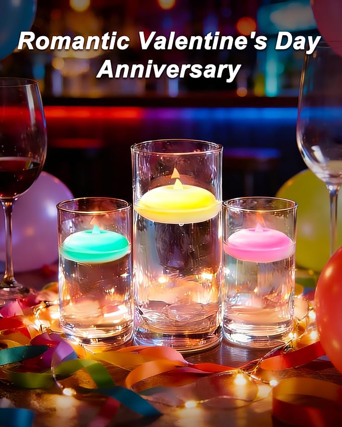 Homemory 12 Pack 3” Flameless Led Floating Candles, 200 Hour 7-Color Changing Battery Operate Waterproof Tealights for Cylinder Vases, Centerpieces at Wedding Decor, Party, Pool