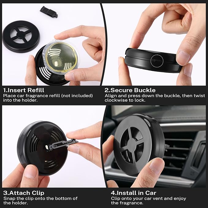 2 Pack Car Fragrance Holder Compatible with Bath & Body Works Refills (Not Included), Air Freshener Vent Clip or Visor Clip, Refillable Scent Holder, Easy to Open Car Diffuser (Classic Black)