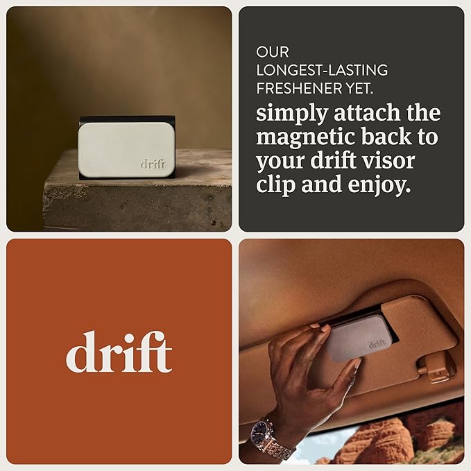 Drift Car Air Freshener - Stone Air Freshener - Car Odor Eliminator - Long Lasting Scent - Auto Accessories - Metal Clip - Variety 3 Pack Starter Kit - Teak, Open Air, Cabana - CLIP INCLUDED