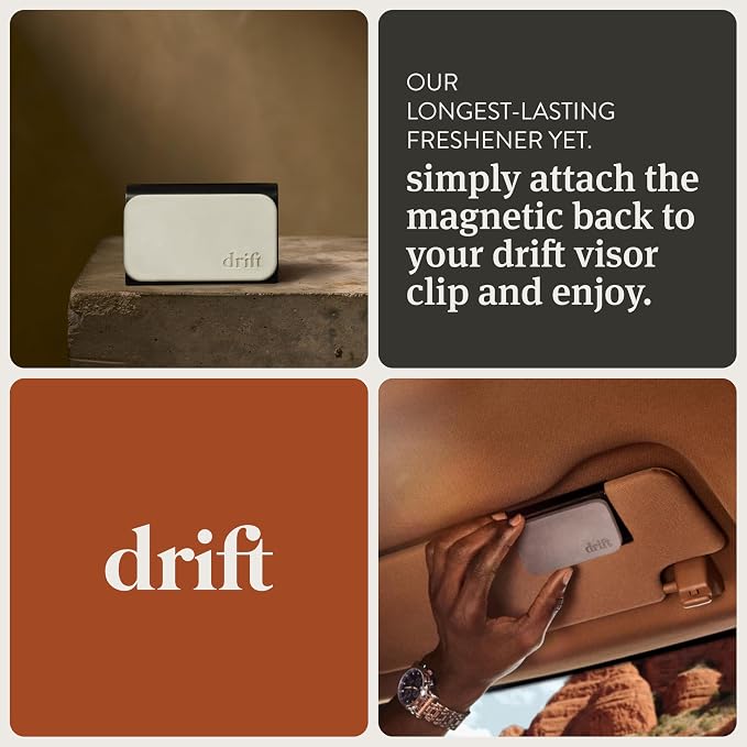 Drift Car Air Freshener - Stone Air Freshener Car Odor Eliminator - Long Lasting Scent - Auto Accessories - Metal Clip - Essential Oils - Clean Ingredients - Frosted Spruce Scent Starter Kit