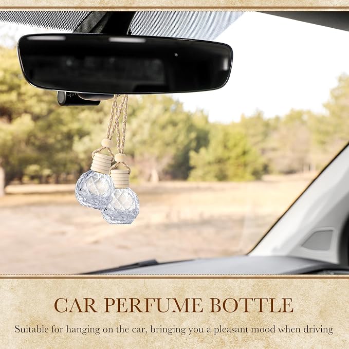 BBTO 50 Pcs Hanging Car Air Freshener Car Diffuser Bottles Empty Glass Perfume Bottle Freshener Diffuser Bottle Pendant for Essential Oil Fragrance Aromatherapy Ornament(Round Diamond)