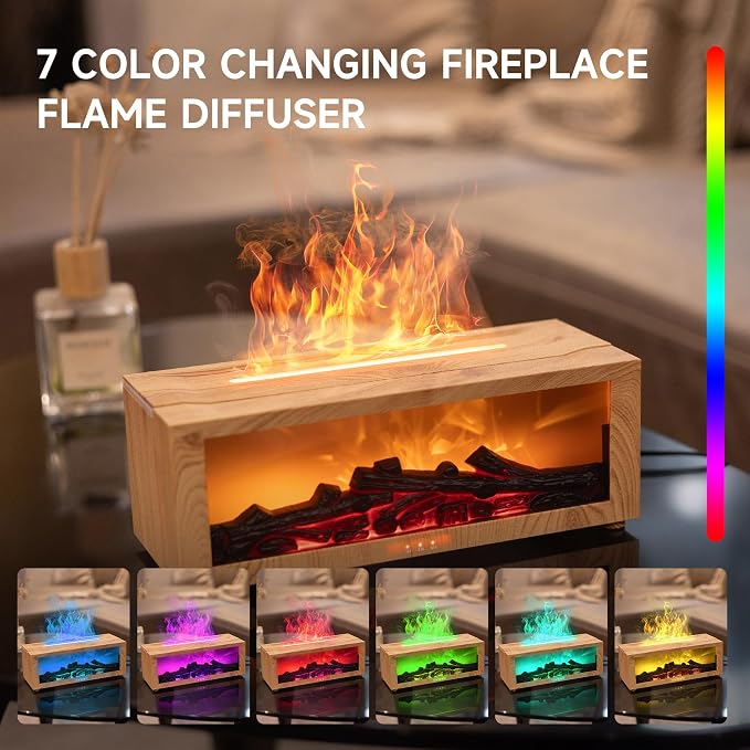 TMEHM Fireplace Flame Air Diffuser Humidifier,7 Colors Aromatherapy Essential Oil Diffuser,Ultrasonic Aroma Humidifier with Timer for Home,Bedroom,Office,Yoga