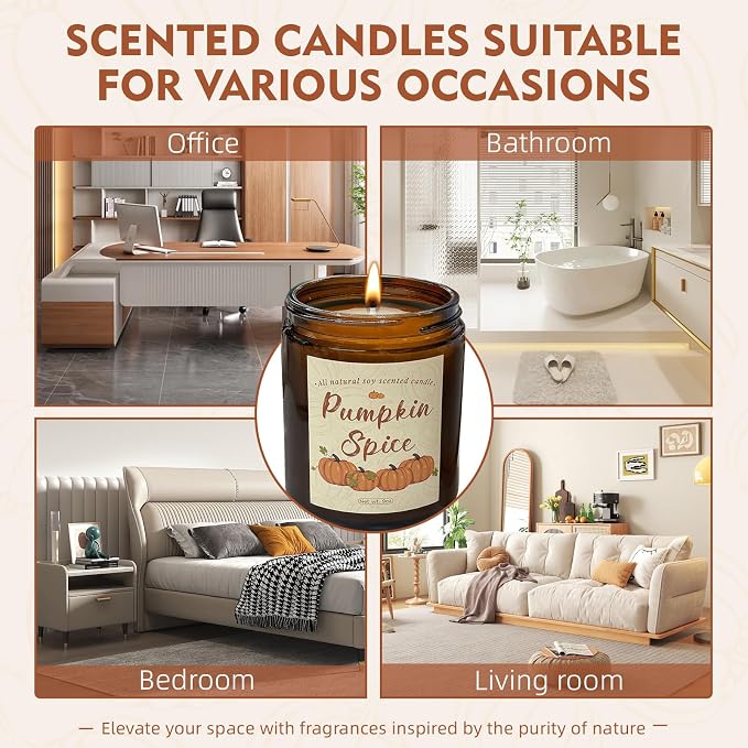 Pumpkin Spice Soy Wax Candle, Fall Seasonal Decor, 50+ Hours Burn Time, Halloween & Thanksgiving Gift, Eco-Friendly