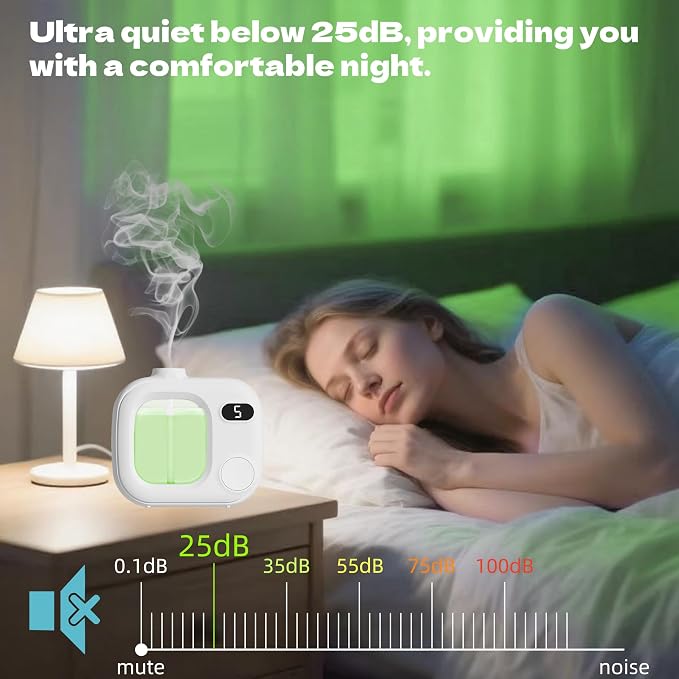 Waterless Essential Oil Diffuser - Smart Essential Oil Diffuser for Large Rooms Bathrooms Hotels and Offices Cordless 360° Aroma Diffuser with 5 Mist Levels Perfect for Home and Car