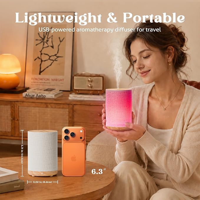 Essential Oil Diffuser with Fabric Cover & Lamp,Small Portable Aroma Diffuser for Home 120ml, Ultrasonic Aromatherapy Oil Diffuser with 7 Colors LED, Auto Shut-Off, Mini Humidifier for Bedroom,Plug In