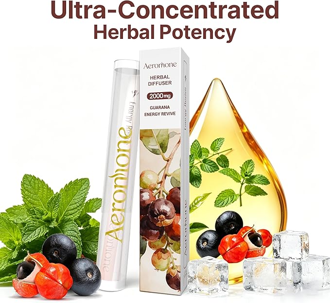 Guarana & Peppermint Essential Oil Ambient Scent Diffuser - 2 ml | Enjoy 2000mg pure botanical blend for mindful relaxation. Pocket-sized, passive natural fragrance for daily wellness & focus.