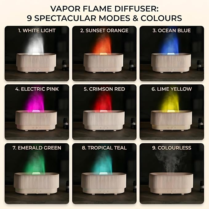 8 Colour Aromatherapy Diffuser, Essential Oil Diffusers for Home, Desk Humidifier, Flame Diffuser, Ultrasonic Diffuser, Aroma Diffuser for Home, Fire Diffuser 300ml